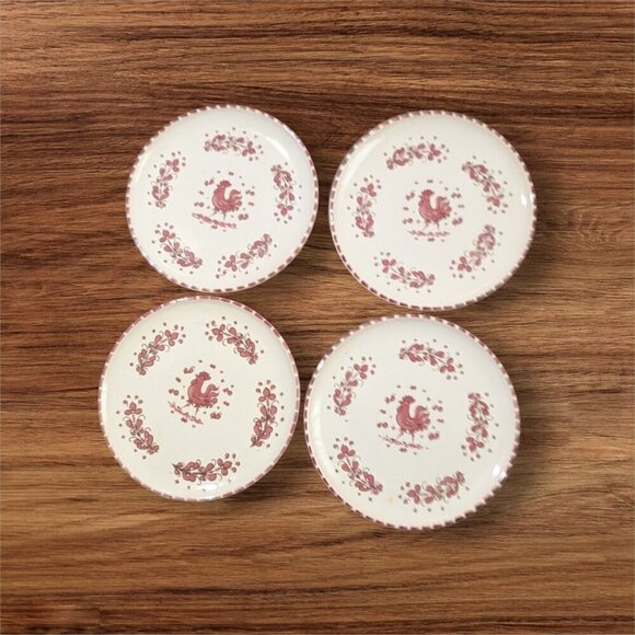 Paul Vogt salad dessert plates 8" Rooster floral design Red Farmhouse set of 4 - Picture 3 of 9